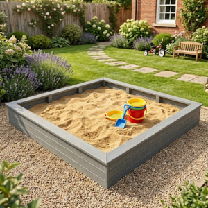 Zandbak bouw pakket grijs circa 300 x 300 x 40 cm hoog materialen met veiligheid keuring DIN 71-3 voor speel toestellen
